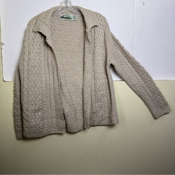 ARAN CRAFTS Ireland Wool Cable Knit Cardigan Sweater Knit Cozy Warm Tan Button L - Picture 5 of 16
